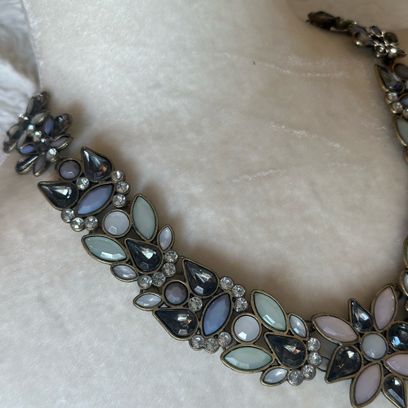 Gemstone Statement Necklace Reversible Gold Metal Chocker - Picture 5 of 13